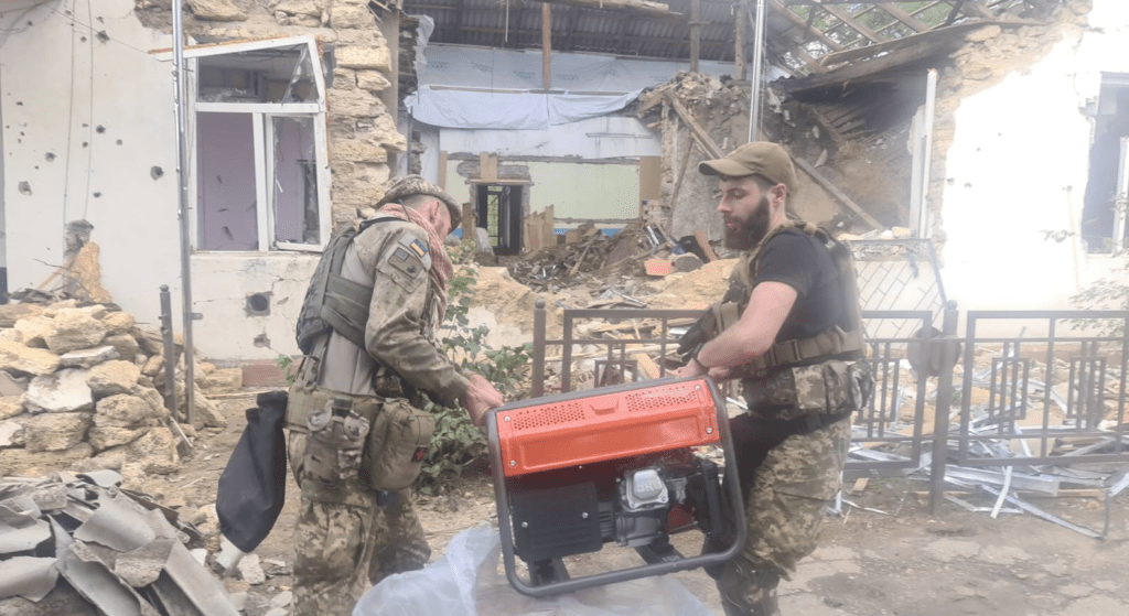 One of our electricity generators being delivered to a recently liberated village near Kherson